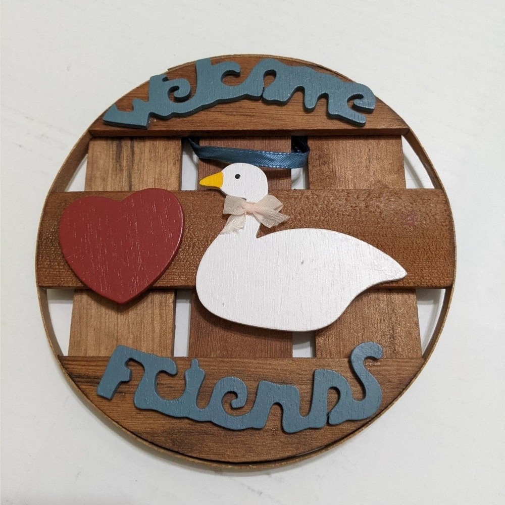 Welcome friends country duck heart love wall hanging wood decor